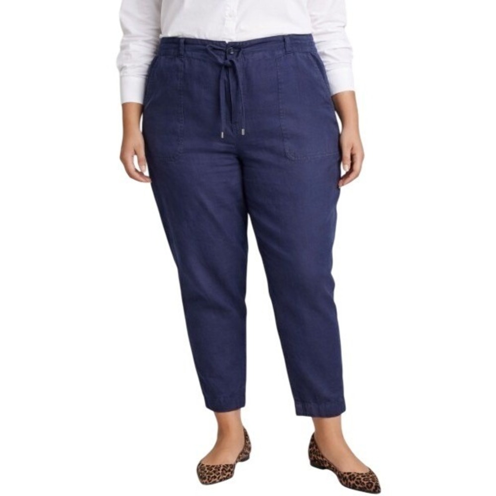 Lauren‎ Ralph Lauren Linen Pants Womens 16 Blue Tapered Ankle Pockets Coastal